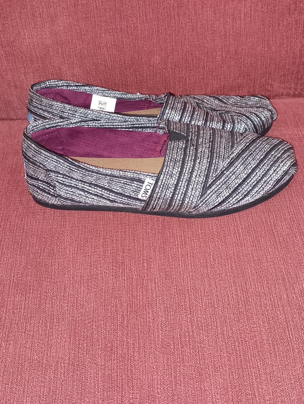 Toms Women's Striped Slip-Ons in Black and Silver Women's 8